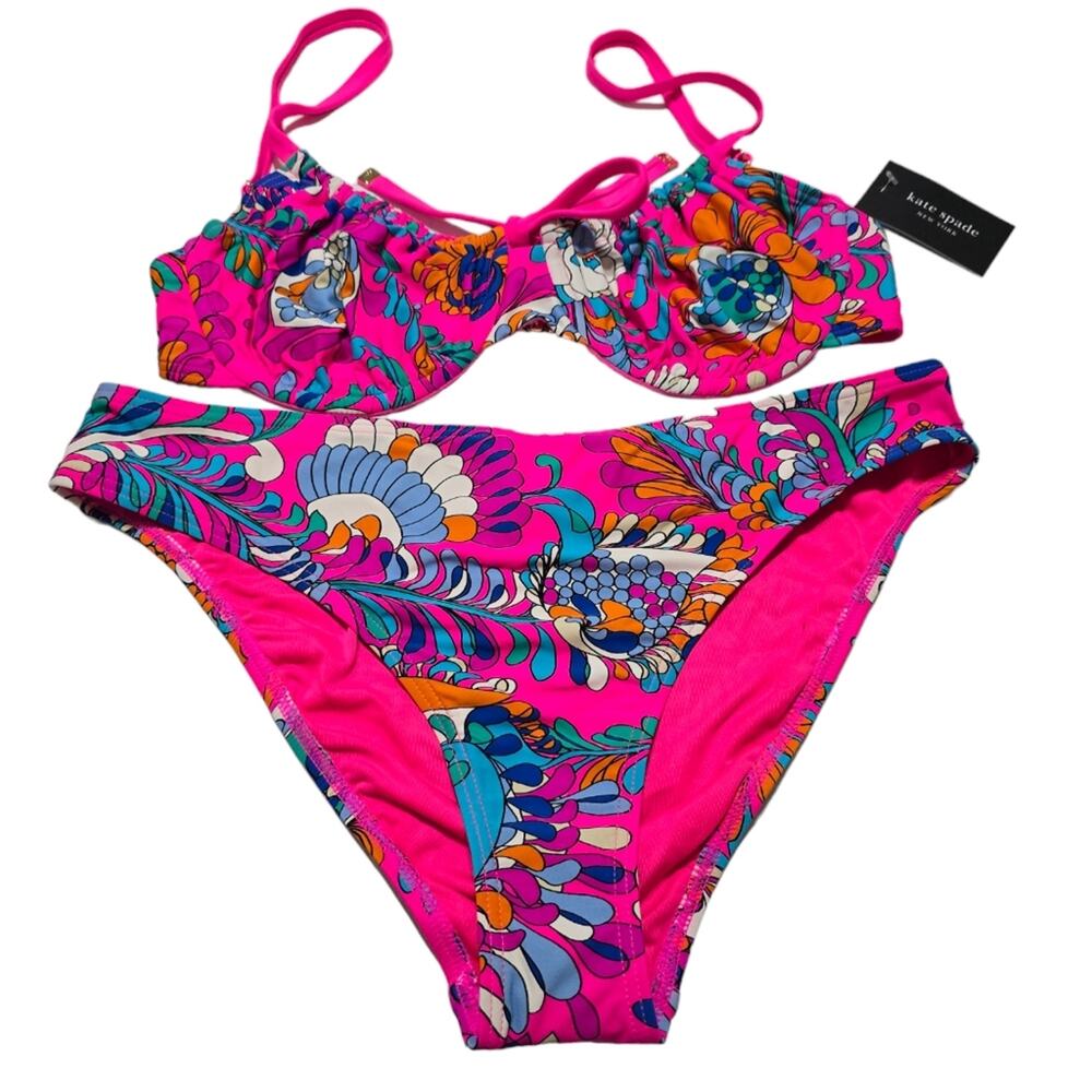 Kate‎ Spade Pink Sea Garden 2 Piece Bikini Size Med Large XL NEW